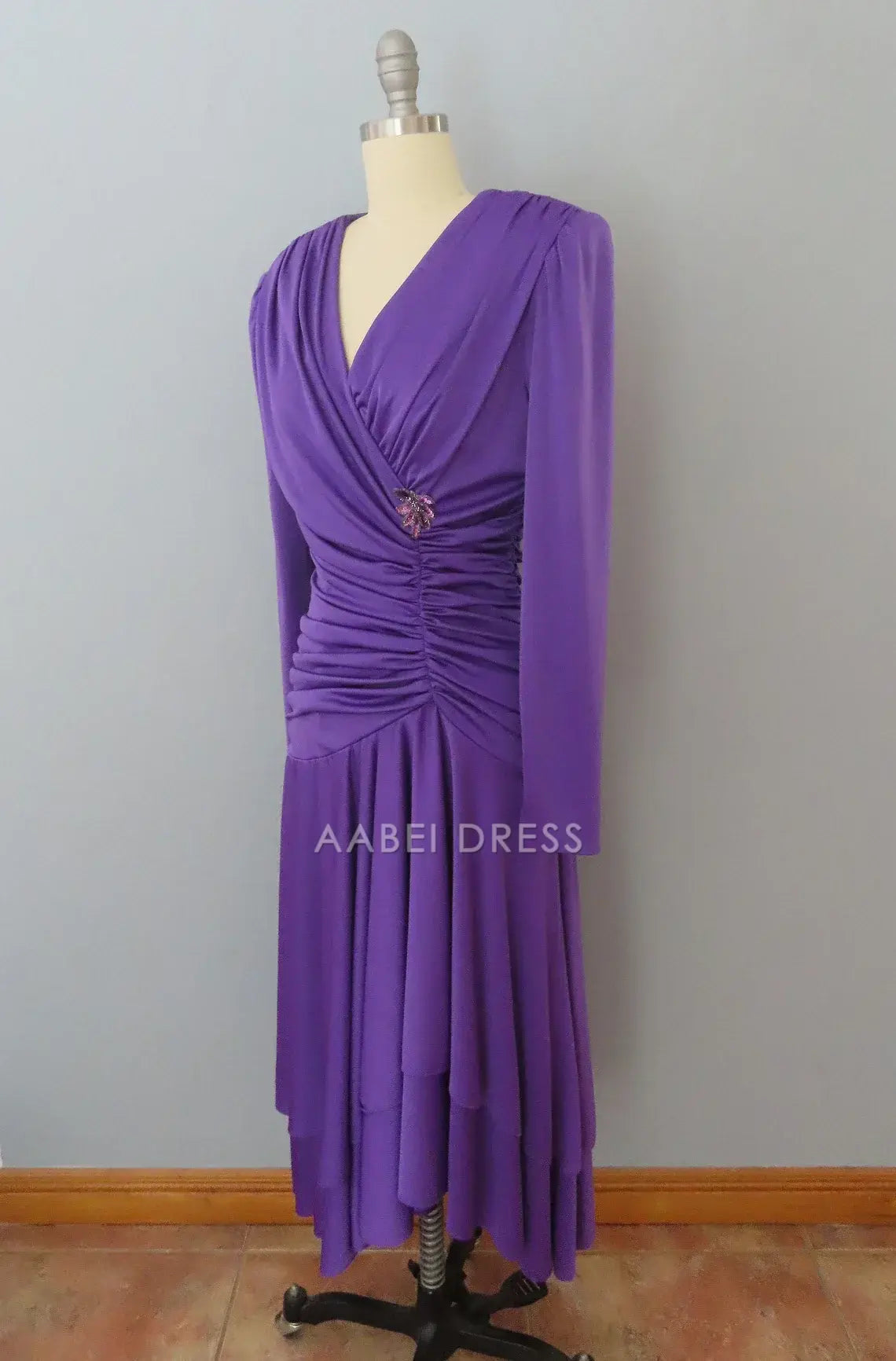 AABEI DRESS Party Dress Vintage V Neck Long Sleeves Pleated Fashion Prom Dress