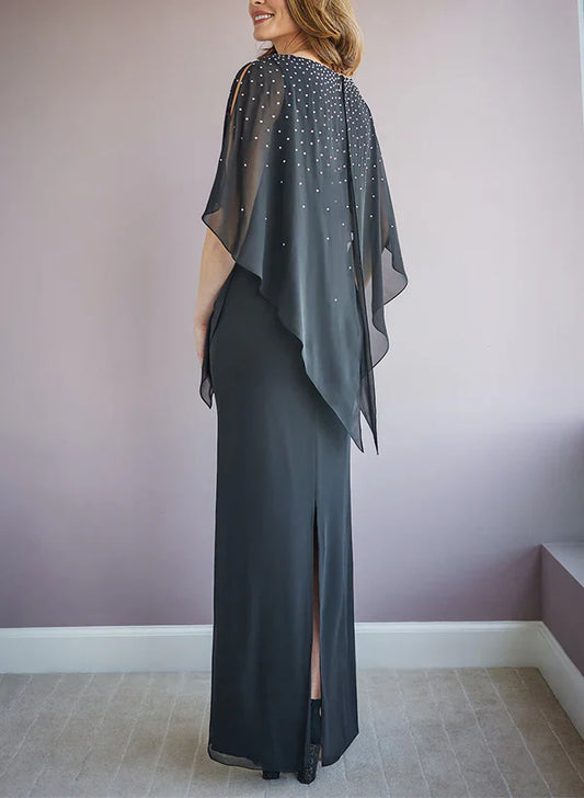Mother Of The Bride Dresses Sheath Scoop Neck Half Sleeves Floor-Length