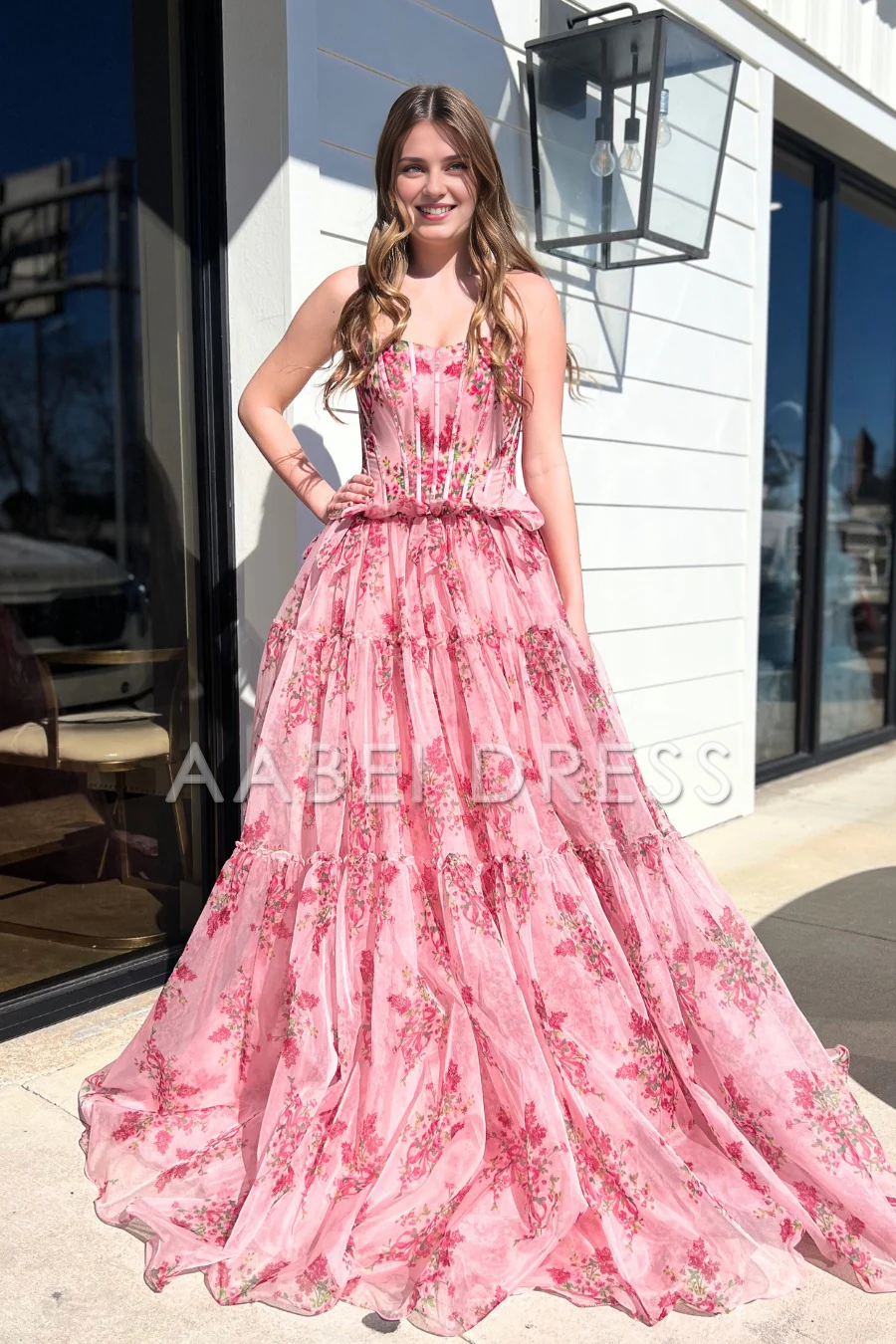 AABEI DRESS Prom Dress Charming A-Line Strapless Long Retro Print Tulle Romantic Formal Dress