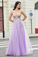 AABEI DRESS Hot Sale Prom Dress Gorgeous A Line V Neck Spaghetti Straps Exquisite Appliques Long Party Dress
