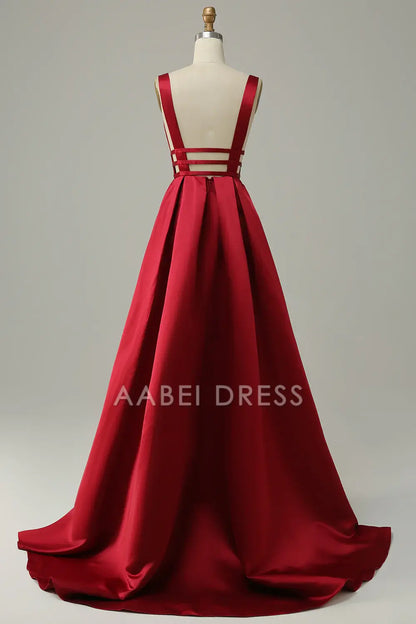 AABEI DRESS Hot Sale Prom Dress Exquisite A Line Deep V Neck Backless Sweep Train Charming Formal Dress