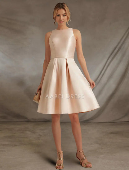 AABEI DRESS New Homecoming Dress Elegant A-Line Sleeveless Jewel Neck Cocktail Dresses Party Dress Wedding Guest Satin with Lace Knee-Length Simple Prom Dresse