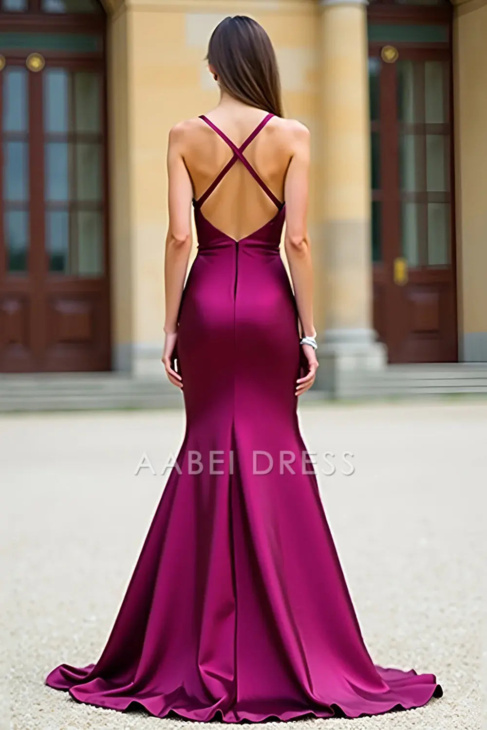 AABEI DRESS Hot Sale Prom Dress Elegant Mermaid Deep V Neck Spaghetti Straps Backless Long Formal Dress