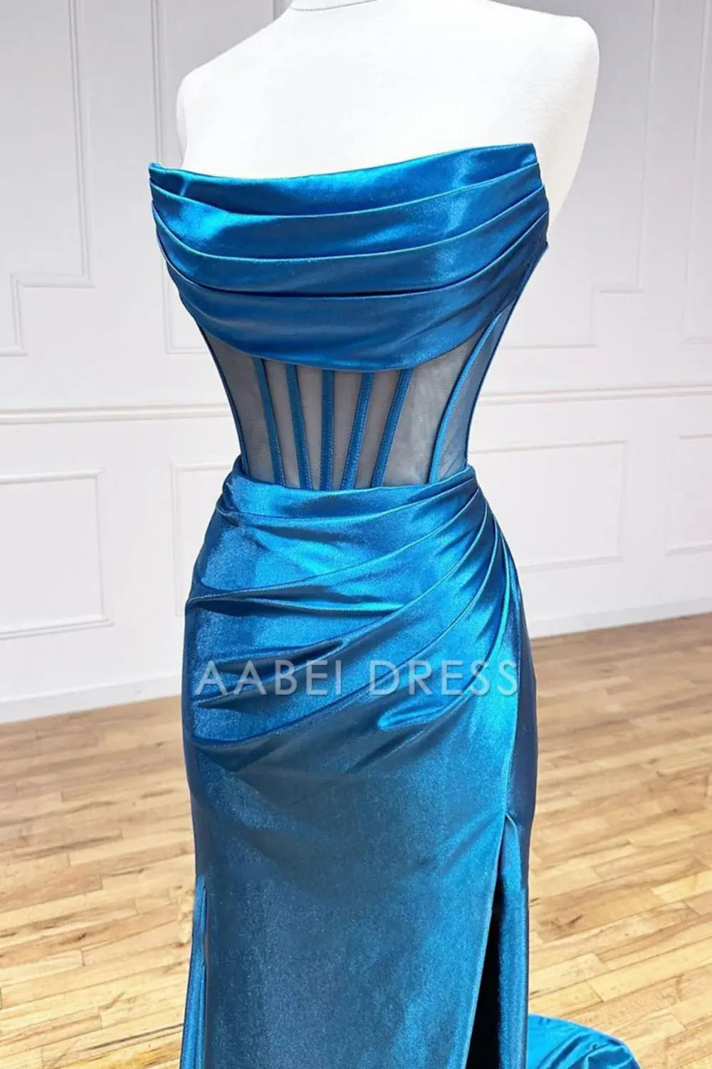 AABEI DRESS Hot Sale Prom Dress Elegant Mermaid Strapless Sweep Train Satin With Split And Pleating Formal Dress