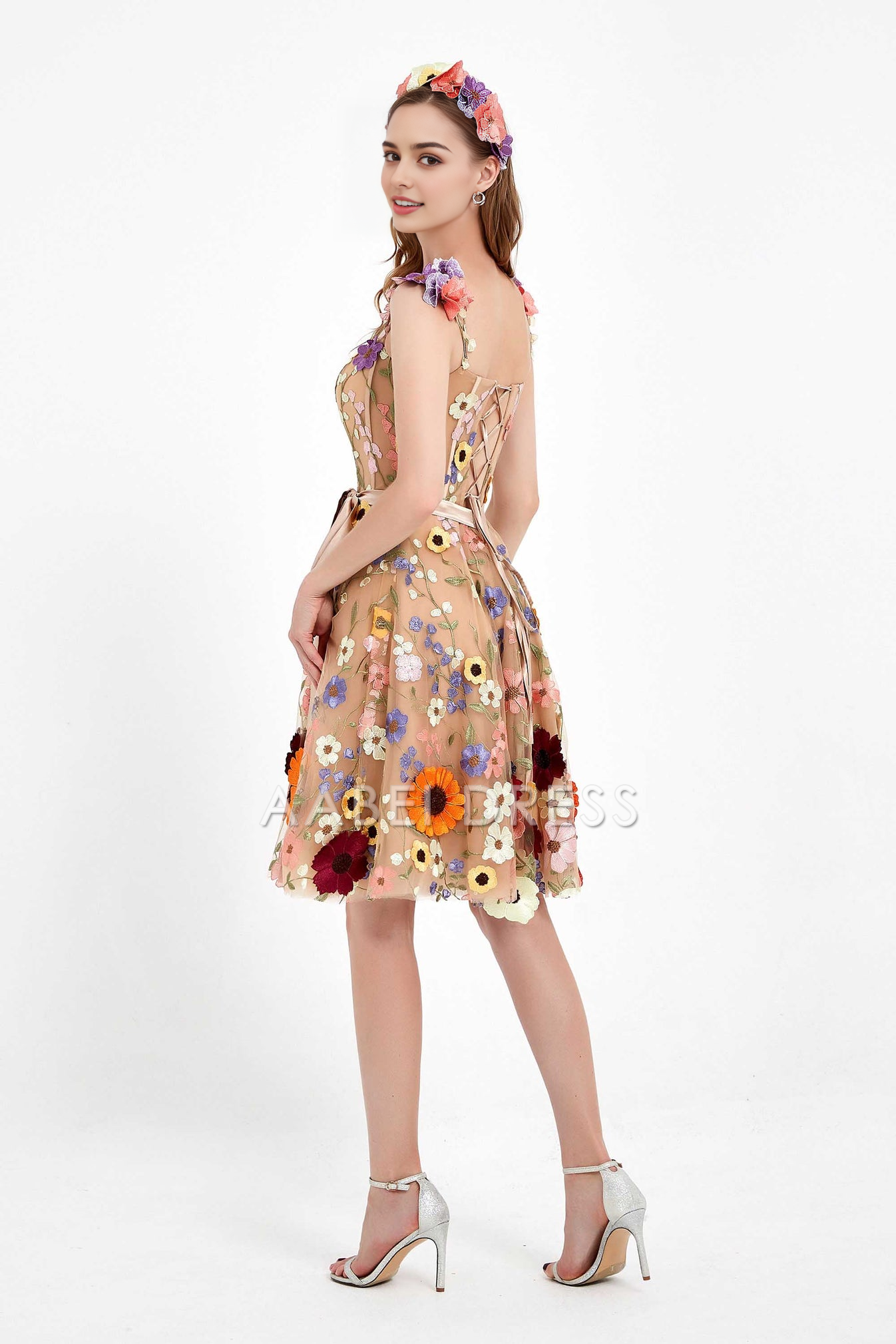 AABEI DRESS Short Dress Exquisite A Line Spaghetti Strap Floral Lace Knee-Length Fashion New Homecoming Dress