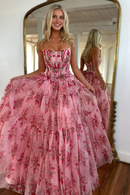 AABEI DRESS Prom Dress Charming A-Line Strapless Long Retro Print Tulle Romantic Formal Dress