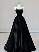Charming A-line Spaghetti Strap Pearl Lace Up Long Prom Gown