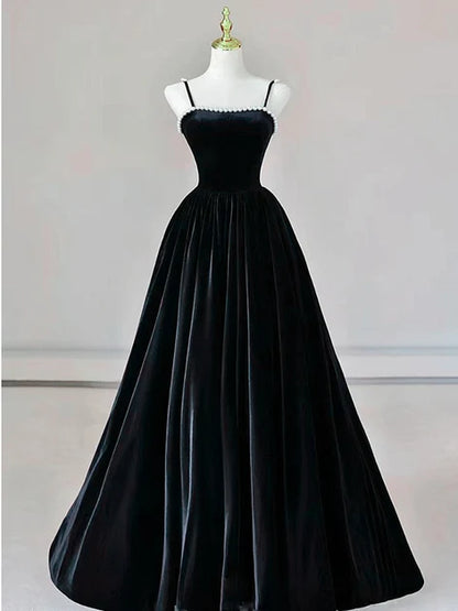 Charming A-line Spaghetti Strap Pearl Lace Up Long Prom Gown