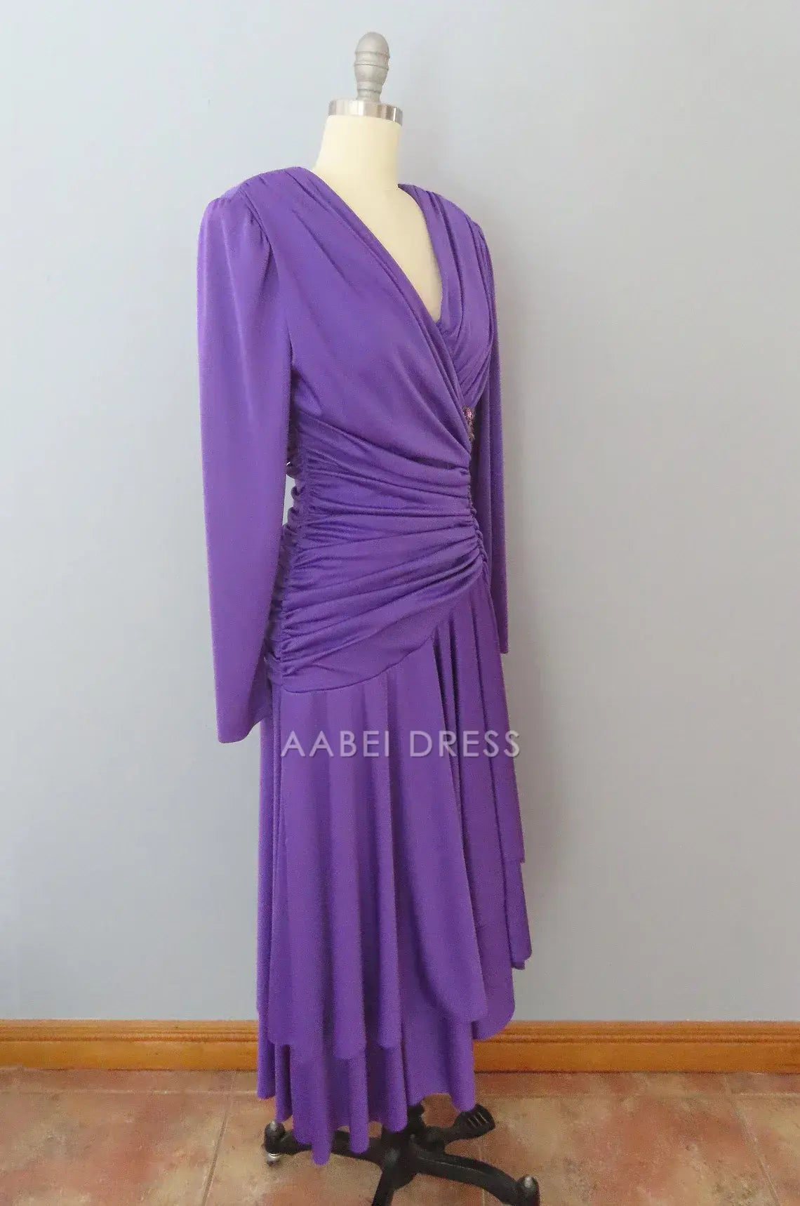 AABEI DRESS Party Dress Vintage V Neck Long Sleeves Pleated Fashion Prom Dress