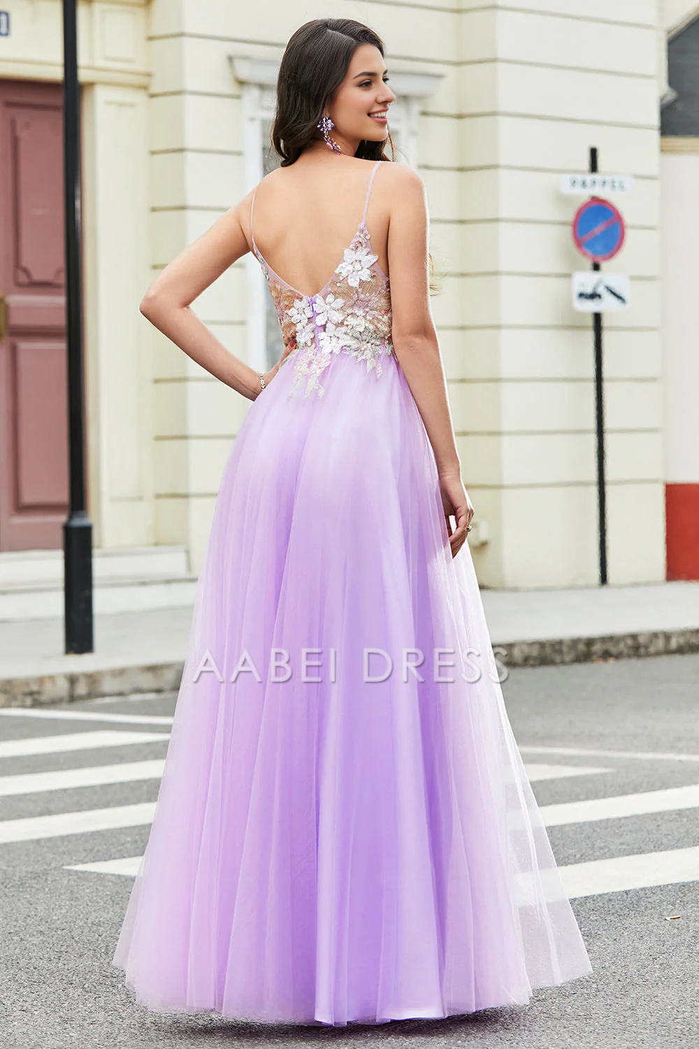 AABEI DRESS Hot Sale Prom Dress Gorgeous A Line V Neck Spaghetti Straps Exquisite Appliques Long Party Dress