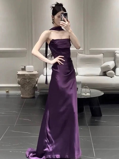 Luxury Mermaid Halter Strapless Zip Back Train Prom Gown