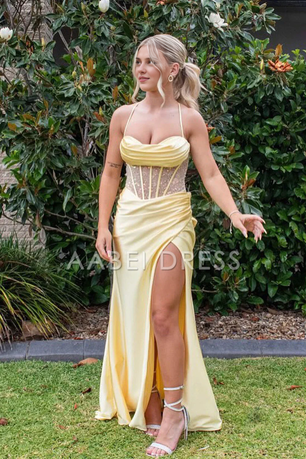 AABEI DRESS Prom Dress Charming Mermaid Spaghetti Straps Backless Corset With Split Front Fashion Formal Dress