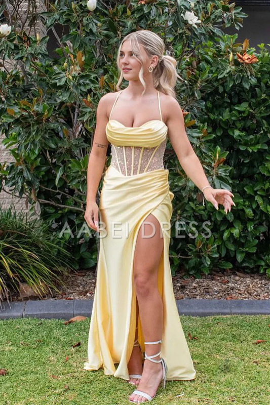 AABEI DRESS Prom Dress Charming Mermaid Spaghetti Straps Backless Corset With Split Front Fashion Formal Dress