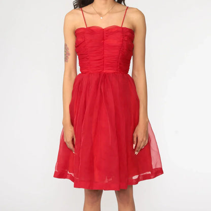 AABEI DRESS Party Dress Elegant A-line Spaghetti Strap Pleated Vintage Prom Dress