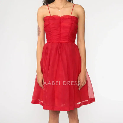 AABEI DRESS Party Dress Elegant A-line Spaghetti Strap Pleated Vintage Prom Dress