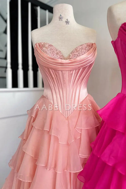 AABEI DRESS Prom Dress Lovely A-Line Sweetheart Long Tiered With Slit Fashion Formal Dress