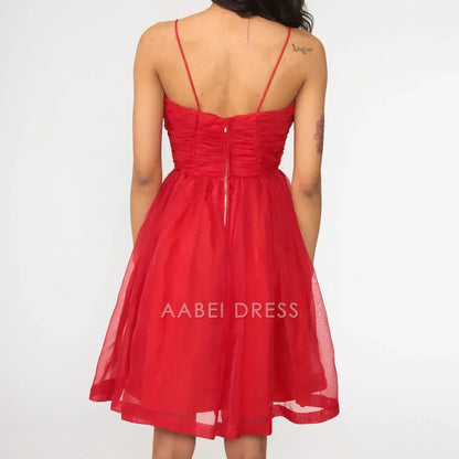 AABEI DRESS Party Dress Elegant A-line Spaghetti Strap Pleated Vintage Prom Dress