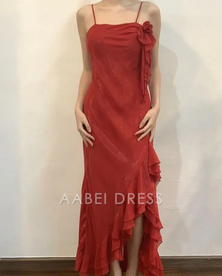 AABEI DRESS Party Dress Fashion Spaghetti Strap Ruched Elegant Long Prom Dress