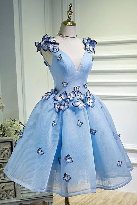 AABEI DRESS Homecoming Dress A Line V Neck Sleeveless Butterfly Flowers Exquisite Prom Dress