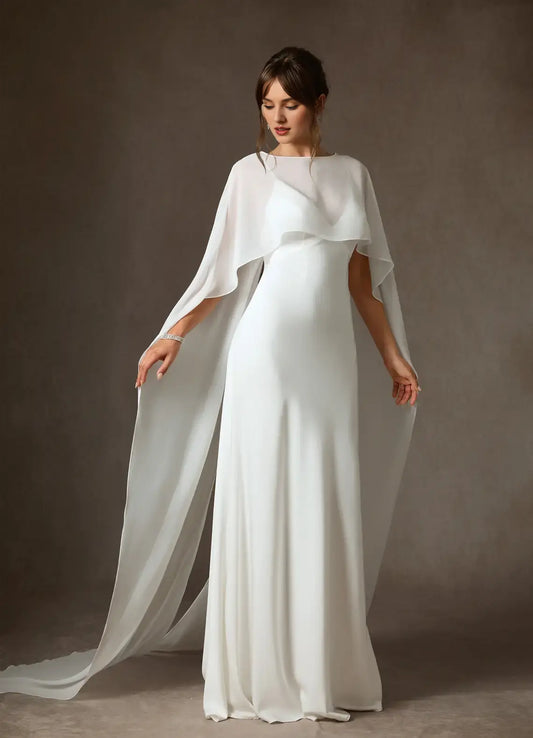 Elegant Simple White Sheath Spaghetti Strap Deep V Neck Backless With Cloak Hot Sale Wedding Dress