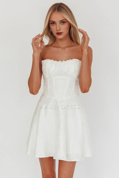 A Line Strapless Pleated Corset Bodice Simple Elegant Mini Dress Hot Sale Homecoming Dress