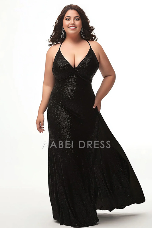 AABEI DRESS Hot Sale Prom Dress Simple Charming Halter Sheath Plus Size Long Sparkle Formal Dress