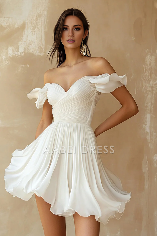 AABEI DRESS Hot Sale Homecoming Dress Pleated A Line Off Shoulder Mini Ruffles Graduation Dress