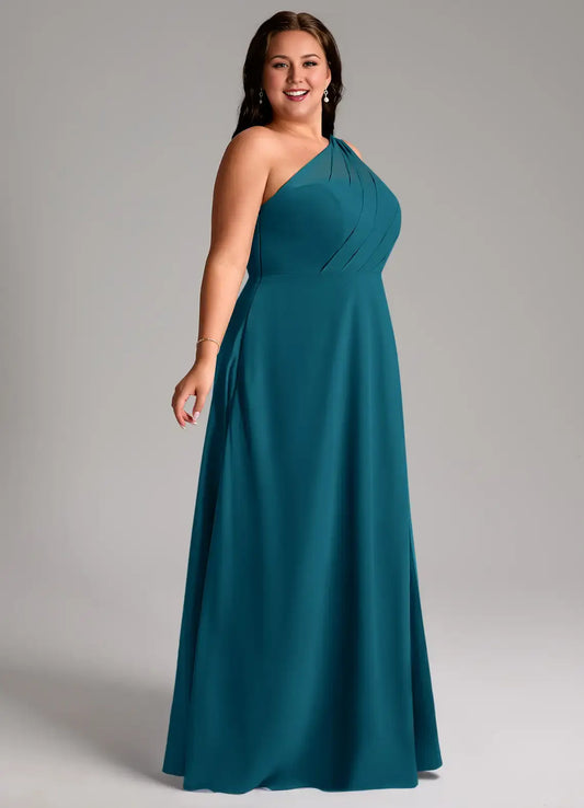 Wedding Guests Dresses Elegant Ink Blue A-Line One Shoulder Pleated Side Fork Plus Size Formal Dress Discount Hot Sale Prom Dress