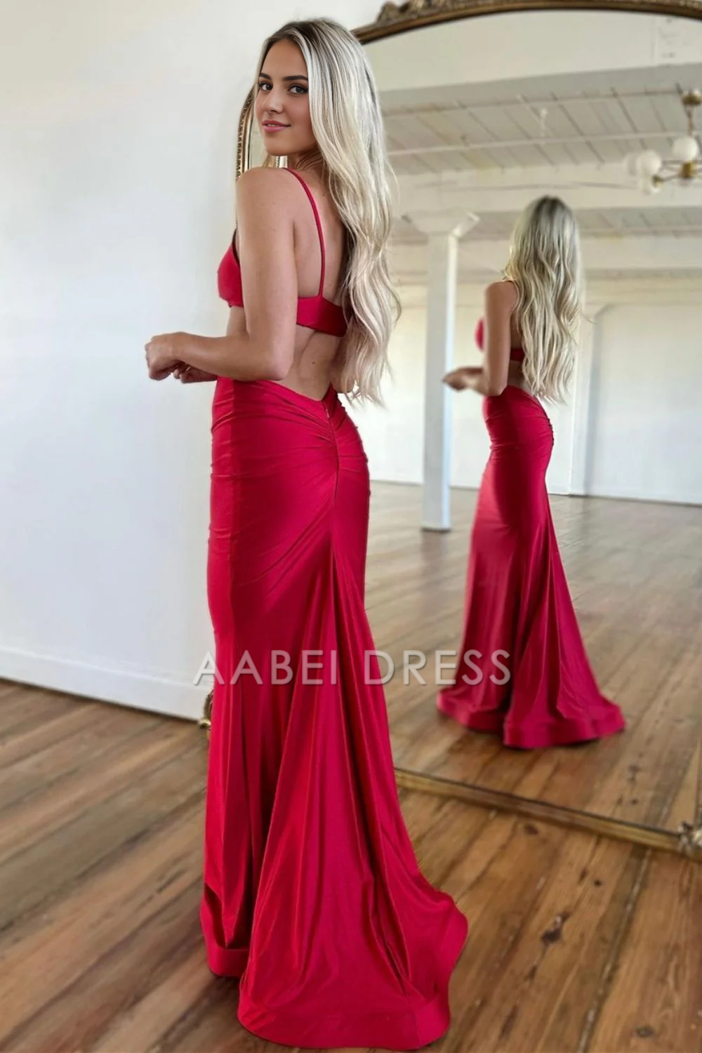 AABEI DRESS Hot Sale Prom Dress Stylish Mermaid Spaghetti Straps Long Backless Satin Fashion Simple Formal Dress