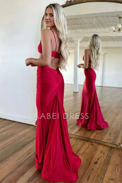 AABEI DRESS Hot Sale Prom Dress Stylish Mermaid Spaghetti Straps Long Backless Satin Fashion Simple Formal Dress