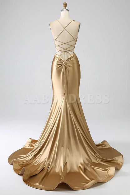 Prom Dress Mermaid Cultivate oneself Spaghetti Straps Backless Satin Long with Lace-up Back Elegant Simple Formal Wear Dresses
