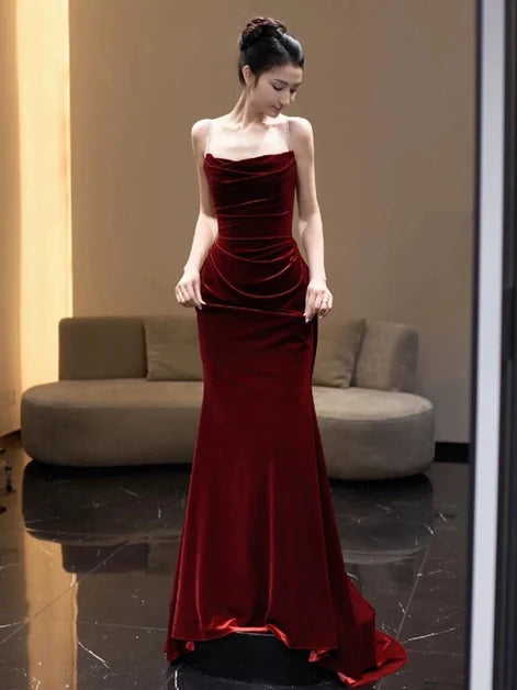 Elegant Mermaid Strapless Draped Zip Long Bridesmaid Gown