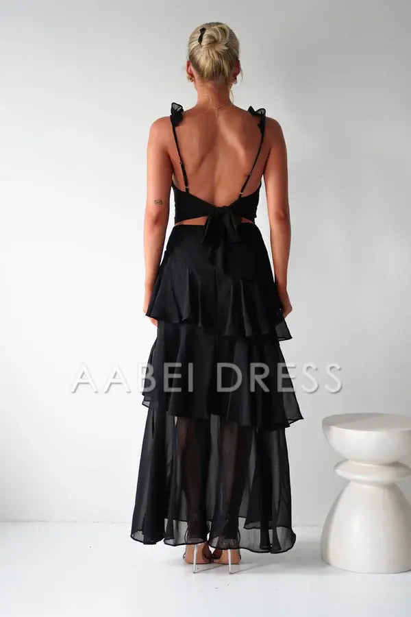 AABEI DRESS Prom Dress Stunning Chiffon fabric Adjustable straps Ruffle shoulders Tiers Ruched Backless Sophisticated Dress