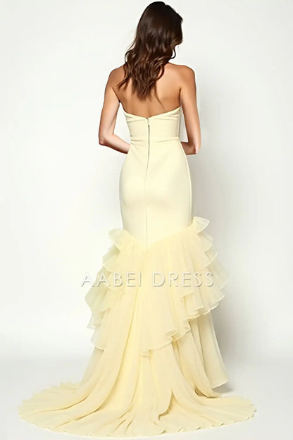 AABEI DRESS Hot Sale Prom Dress Elegant Sheath Strapless Square Neck Tiers Ruffles Fashion Long Formal Dress