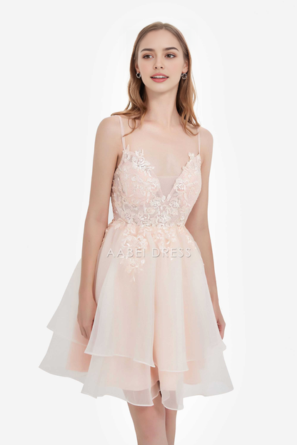 AABEI DRESS Short Dress Elegant A Line V Neck Spaghetti Straps See-Through Lace Applique Bodice Backless Charming New Homecoming Dress