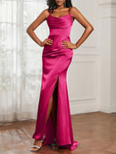 AABEI DRESS Mermaid Cowl Neck Spaghetti Straps Pleated Backless Side Fork Elegant Temperament Evening Dress