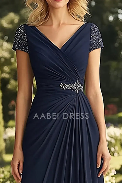 AABEI DRESS Mother Of The Bride Dress A Line V-Neck Ruched Beadwork Elegant Long Formal Wear Dresse