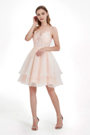 AABEI DRESS Short Dress Elegant A Line V Neck Spaghetti Straps See-Through Lace Applique Bodice Backless Charming New Homecoming Dress