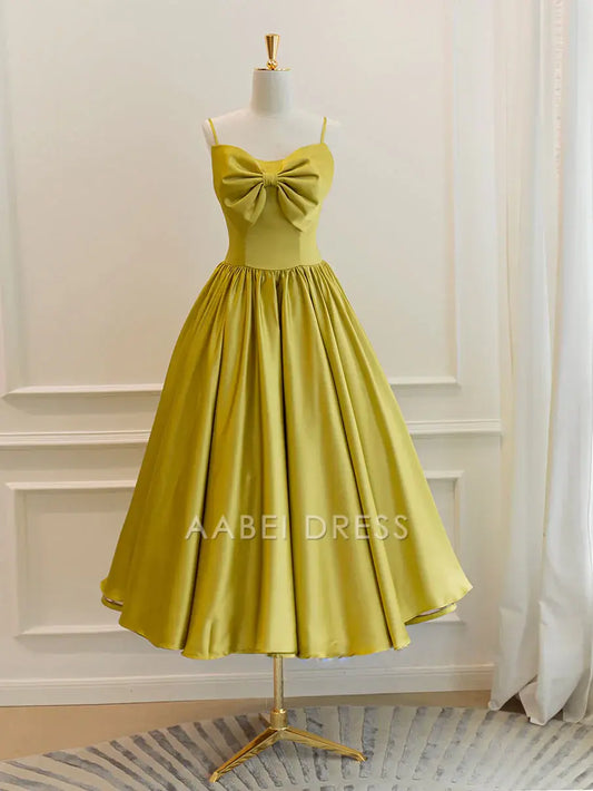 AABEI DRESS Party Dress Elegant A-Line Spaghetti Straps Bow Backless Tea Length Exquisite Prom Dress