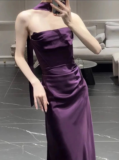 Luxury Mermaid Halter Strapless Zip Back Train Prom Gown