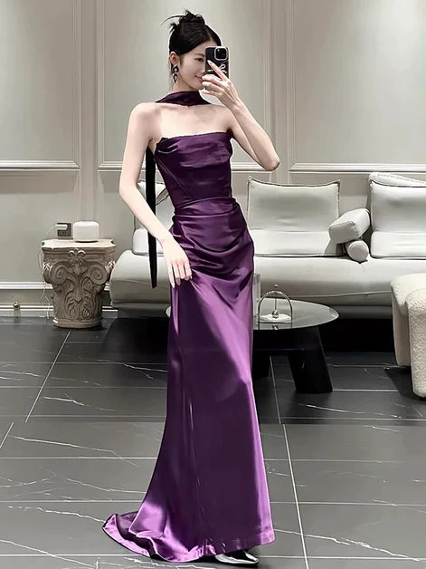 Luxury Mermaid Halter Strapless Zip Back Train Prom Gown
