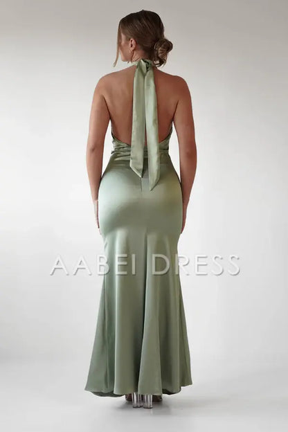 AABEI DRESS Prom Dress Mermaid Sheath satin Glamorous Halter Neck Open Back Elegant Dress