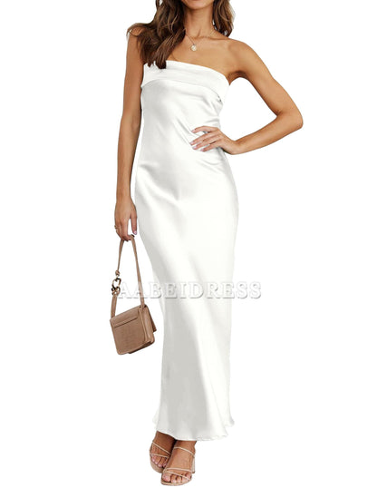 Prom Dress High Quality Strapless Satin Bodycon Backless Maxi Dress Charming Wedding Guest Dresses Formal Wear Dresses