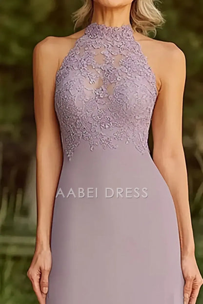 AABEI DRESS Mother Of The Bride Dress Chiffon Sheath Halter Neck Lace Elegant Formal Wear Dresse