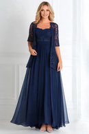 AABEI DRESS Wedding Guests Dresses Mom's Formal Dress Elegant A Line Sweetheart Neckline Two-Piece Set Lace Jacket 3/4 Sleeves Chiffon Long Retro Mother of the Bride Dress