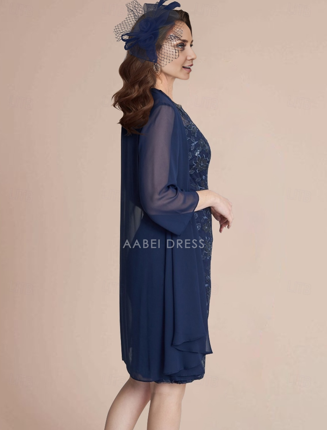 AABEI DRESS Wedding Guest Dress Elegant Two Piece Sheath Jewel Neck 3/4 Length Sleeve Knee Length Lace Wrap Included Jacket Dresses Retro Mother of the Bride Dress