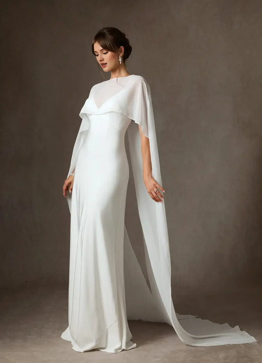 Elegant Simple White Sheath Spaghetti Strap Deep V Neck Backless With Cloak Hot Sale Wedding Dress