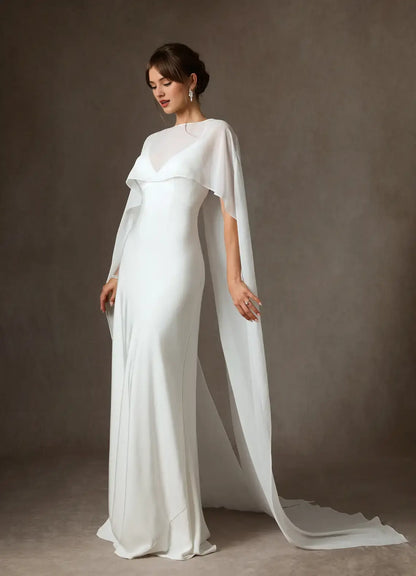 Elegant Simple White Sheath Spaghetti Strap Deep V Neck Backless With Cloak Hot Sale Wedding Dress
