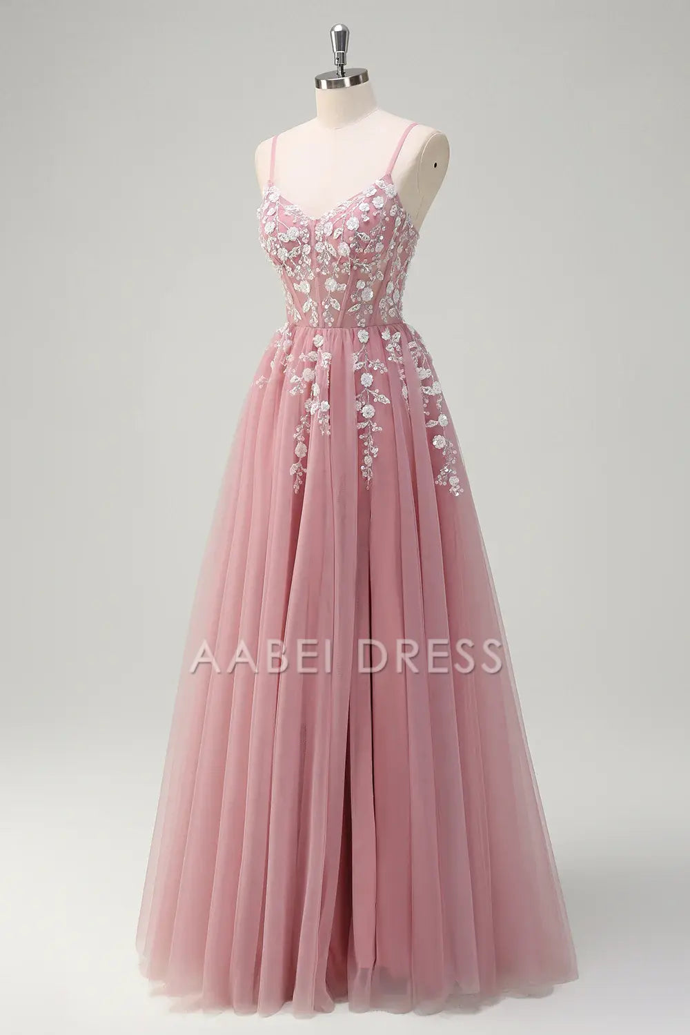 AABEI DRESS Hot Sale Prom Dress Exquisite A-Line Spaghetti Straps Floral Backless With Slit Youthful Long Party Dress