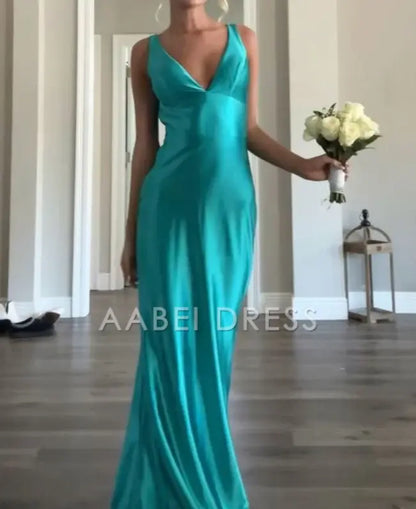 AABEI DRESS Prom Dress V Neck Sheath Backless Long Elegant Dress